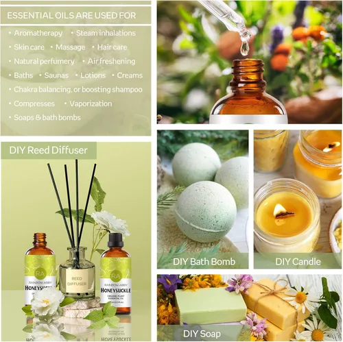 Miniatura 5 de Aceite esencial de madreselva (3.4 fl oz), aceite de madreselva de aroma orgánico 100% puro y natural para difusor, masaje, cuidado de la piel, yoga