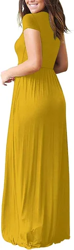Miniatura 2 de DEARCASE Vestido largo para mujer, manga corta, casual, de verano, holgado, liso, cómodo, con bolsillos