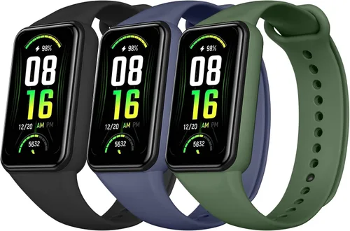 Amzpas Bandas de TPU para Amazfit Band 7 Fitness & Health Tracker, paquete de 3 pulseras suaves y transpirables, correa deportiva de repuesto