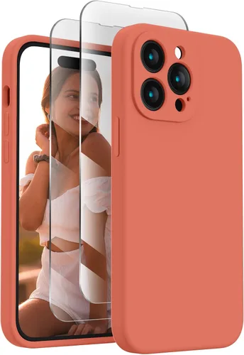 FireNova Funda diseñada para iPhone 14 Pro Max, funda de silicona mejorada [protección de cámara] con [2 protectores de pantalla], forro interior de