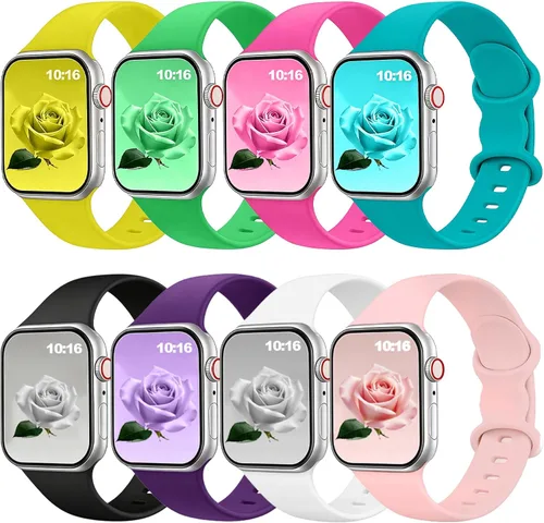 Miniatura 12 de Brigtlaiff - Paquete de 8 bandas compatibles con Apple Watch de 38, 40, 41, 42, 44, 45, 46 y 49 mm, unisex, correa deportiva de silicona suave