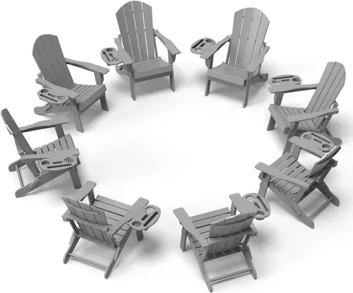 Miniatura 61 de NAVINE Juego de 2 sillas Adirondack plegables de polietileno de alta densidad con portavasos multifuncional, resistente a la intemperie, para Blanco