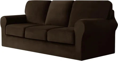 Miniatura 85 de UNBBRRL Fundas de sofá de 3 piezas para sofá, funda de terciopelo elástico para sillón con 1 funda de cojín de asiento y 1 funda de respaldo