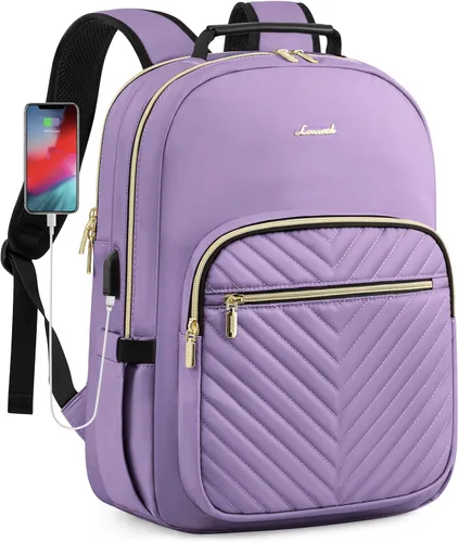 Miniatura 25 de LOVEVOOK Mochila para laptop para mujer, elegante mochila acolchada para viajes de negocios, trabajo, bolsa para computadora, con puerto USB