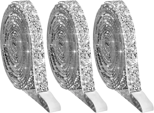 Miniatura 6 de 3 rollos de calcomanías autoadhesivas de diamantes de imitación de cristal, tiras de diamantes de imitación con cinta de diamante brillante