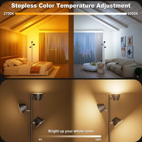 Miniatura 3 de Lámpara de pie LED de árbol de 42 W, 4200 lúmenes, lámparas de pie súper brillantes para sala de estar con control remoto y táctil, 3 luces Negro