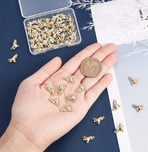 Miniatura 3 de CHGCRAFT 60 colgantes de oso dorado de 0.57 pulgadas para pulseras, collares, aretes, joyería, 0.571 in de largo