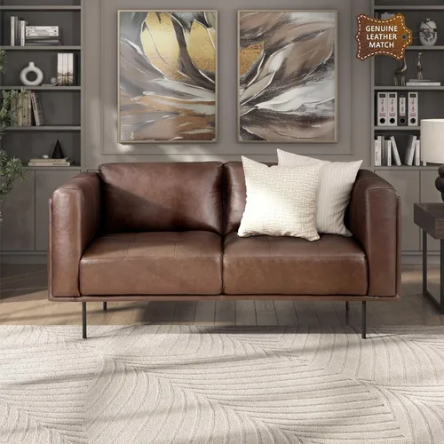 Miniatura 10 de Lexicon Sofá de cuero de grano superior, sofá moderno, sofá de gran tamaño con marco de madera maciza y patas de metal, sofás de cuero para sala
