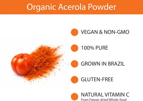 Miniatura 4 de KOYAH - Acerola en polvo orgánica, liofilizada: 60 porciones 1 cucharada = 500 mg de vitamina C natural de alimentos integrales, 100 puros, sin