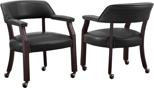 Miniatura 4 de Steve Silver Furniture - Silla de comedor con brazo de torneo con ruedas, tapizada con ribete de clavos, para sala de estar, comedor, cuero vegano