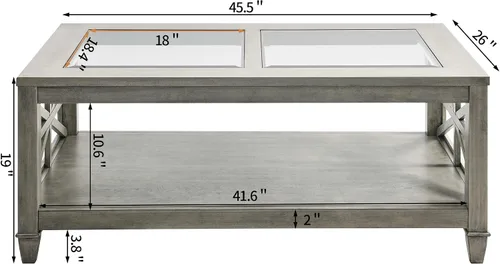 Miniatura 2 de LEEMTORIG KFZ-1318-AN - Mesa de centro de madera maciza de cristal con almacenamiento, mesa de centro de madera rústica para sala de estar