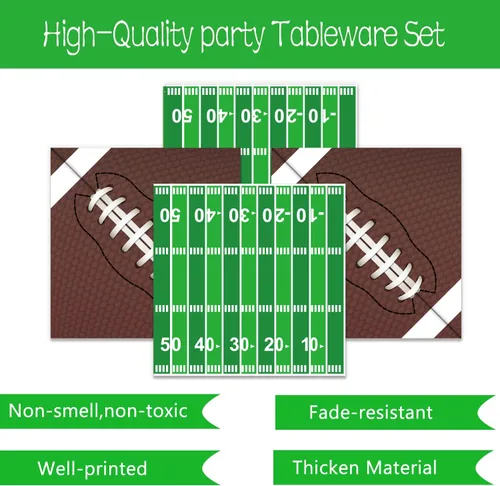 Miniatura 5 de Juego de 96 piezas de suministros para fiestas de fútbol americano, platos y servilletas, juego de vajilla, decoraciones para fiestas temáticas