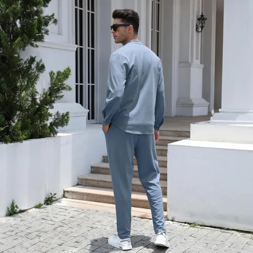Miniatura 5 de FZNHQL Conjunto de 2 piezas para hombre, de moda, informal, de manga larga, con botones, camisa y pantalón para hombre