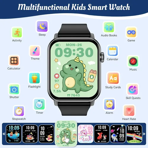 Miniatura 2 de Reloj inteligente para niños, 12 juegos de rompecabezas con pantalla táctil HD, contador de pasos, monitor de frecuencia cardíaca y sueño, linterna
