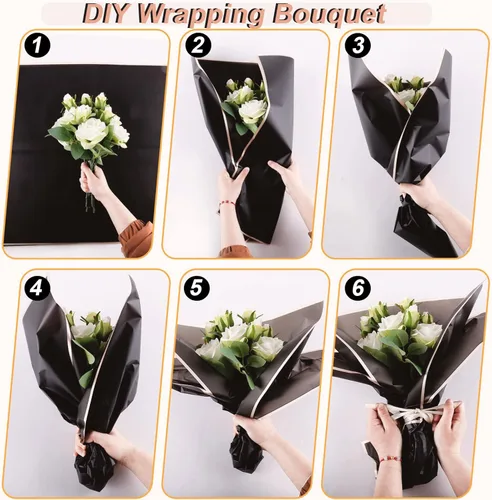 Miniatura 6 de VOWOVOSDAY 20 piezas de papel de regalo de flores, papel de regalo de ramo de flores para el día de San Valentín, suministros de ramo