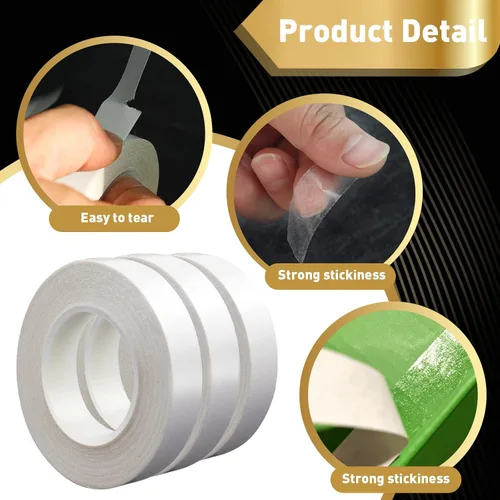 Miniatura 4 de 3 rollos de cinta fina de doble cara para manualidades, arte, álbumes de recortes, fotografía, respaldo de papel, desgarro a mano, 0.4 pulgadas por