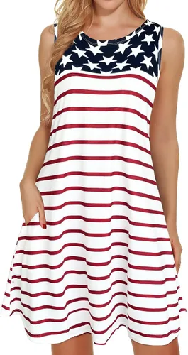 elescat Vestidos de verano para mujer 2025, vestido casual de playa sin mangas con estampado floral, tipo camiseta, suelto y con bolsillos