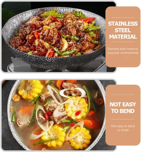Miniatura 6 de Zerodeko Sartén japonesa Sukiyaki para wok de acero inoxidable con tapa, sartén a vapor, sartenes eléctricas chinas antiadherentes con tapas, sartén