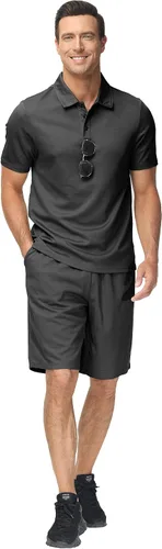 Miniatura 5 de MoFiz Conjunto de camiseta polo y pantalones cortos para hombre, trajes de verano, ligeros, casuales, de manga corta, traje de polo para hombre, 2