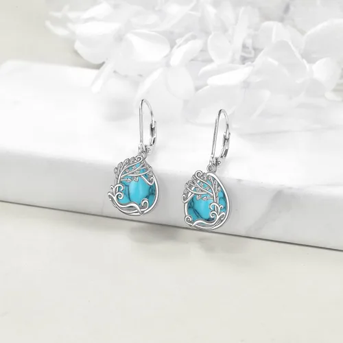 Miniatura 16 de Aretes colgantes con forma de lágrima de filigrana de piedra lunar de plata de ley 925 con cierre de palanca para mujer, regalos de joyería