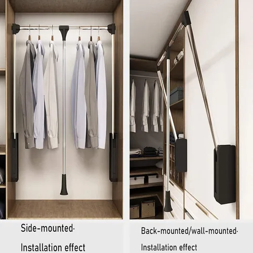 Miniatura 3 de SOBS Riel de barra de armario abatible, colgador de ropa elevable, barra de ropa para dormitorio, barra de armario, estante de acabado de ropa