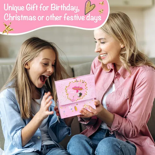 Miniatura 7 de Caja de joyería musical con cajón, estuche de almacenamiento de joyería musical con bailarina giratoria, juego de regalo para niñas, niños, hijas