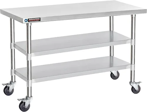 Miniatura 11 de Mesa de trabajo DuraSteel de acero inoxidable 30" x 24" x 34" de altura con 4 ruedas giratorias - Mesa de trabajo para preparación de alimentos
