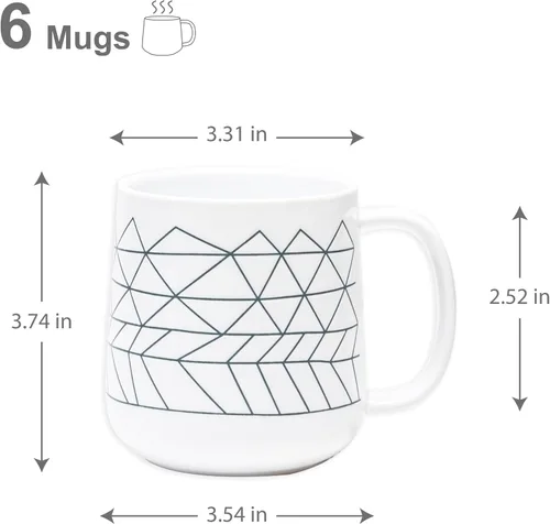 Miniatura 6 de bzyoo Ceramics - Juego de 6 tazas de café de 14 onzas, juego de tazas de té con asa, aptas para microondas y lavavajillas, color blanco con tira