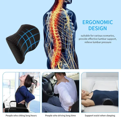 Miniatura 4 de Almohada lumbar, almohada de apoyo lumbar de espuma viscoelástica para silla de oficina y asiento de automóvil, almohada de apoyo para aliviar