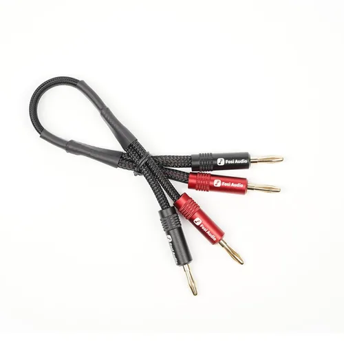 Fosi Audio Cable de altavoz trenzado de 14 AWG de 0.9 pies, paquete de 1 par de cables con 4 enchufes tipo banana chapados en oro, cables negros