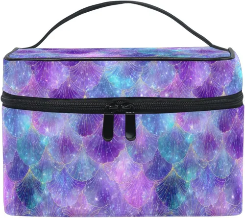 Miniatura 34 de Bolsa de maquillaje, bolsa organizadora de maquillaje de viaje con estampado de leopardo rosa, neceser para niñas, mujeres y mujeres, Geométrico 115