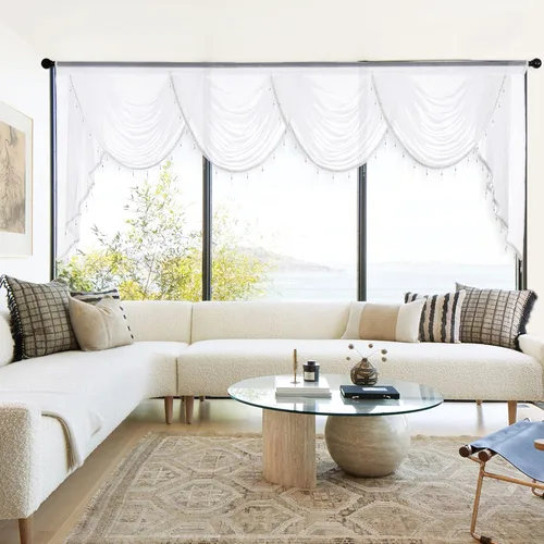 Miniatura 28 de NICETOWN - Cortinas transparentes elegantes de gasa para sala de estar/guardería, cortinas victorianas con bolsillo para barra, gris claro y blanco