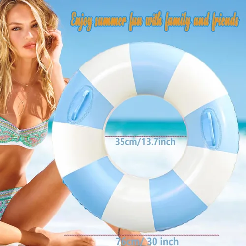 Miniatura 2 de Flotadores inflables de piscina para adultos, paquete de 2 flotadores a rayas, tubos de piscina, anillos de natación con asas, flotador inflable