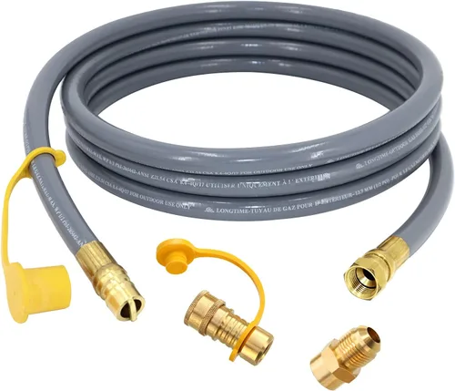 Manguera de Gas Natural Mejorada de 12 Pies y 1/2 Pulgada con Conexión Rápida para RV, Línea de Gas para Parrilla Exterior con Accesorios de