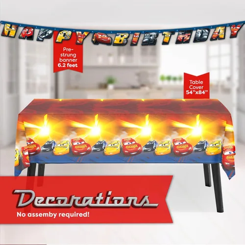 Miniatura 3 de Decoraciones de Cumpleaños de Disney Cars Decoraciones de Cumpleaños de Lightning McQueen Sirve para 16 Bandera, Mantel, Platos, Servilletas