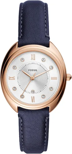 Fossil Reloj de cuarzo Gabby con acento de cristal de acero inoxidable para mujer Gabby ES5069 - Reloj de acero inoxidable con fecha de tres