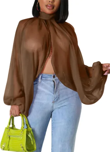 Miniatura 18 de Tops Sexys para Mujer Fiesta Club Noche con Mangas de Murciélago de Gasa Transparente con Lazo Trasero en la Parte Frontal Camisas de Mujer Casuales