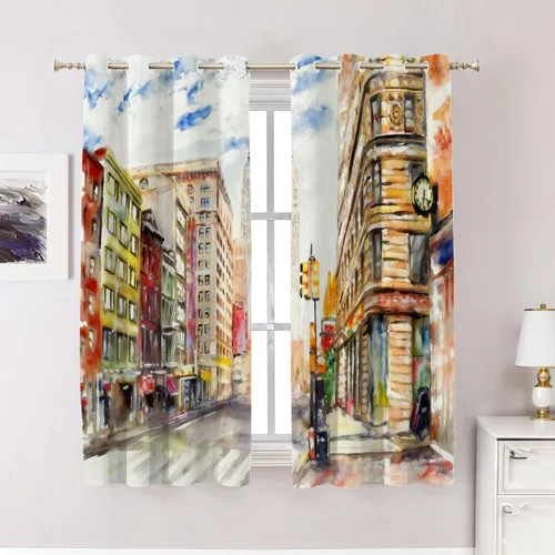 Miniatura 16 de Cortinas opacas de cocina con pintura al óleo de Europa rosa y negra para ventanas, cenefas opacas modernas de torre Eiffel de poliéster multicapa