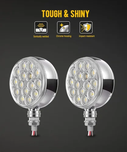 Miniatura 4 de Partsam 2 luces de pedestal redondas cromadas de doble cara de 3 pulgadas, color rojo/ámbar, 30 LED selladas, lente transparente, montaje