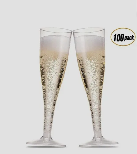 Miniatura 7 de TemBe 100 copas de champán de plástico desechables, vasos de tostado de 4.5 onzas para decoración, boda, cumpleaños, fiesta de despedida de soltera
