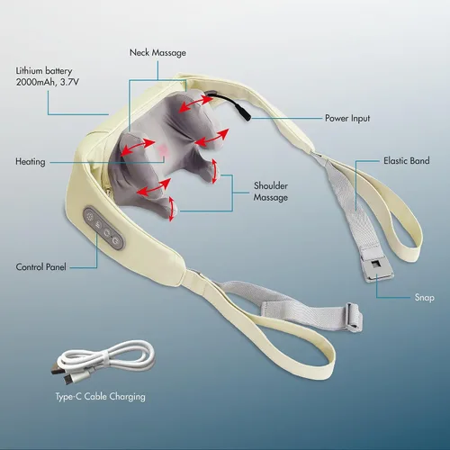 Miniatura 2 de HEALTHMATE IN9532 Masajeador de hombros y cuello para aliviar el dolor de tejido profundo 6D Shiatsu cuello y hombro con calor recargable
