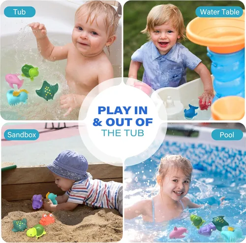 Miniatura 5 de LotFancy Juguete de baño, 8PCS juguetes de baño sin moho para niños de 1 a 3 años, juguetes de baño para bebés sin agujeros para niños pequeños de 2