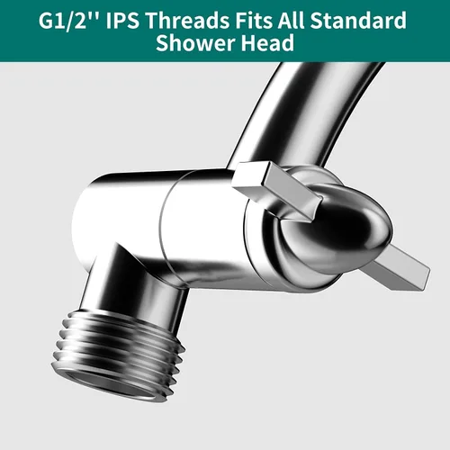 Miniatura 5 de Brazo de extensión de cabezal de ducha curvado ajustable de latón macizo de 16 pulgadas, extensor de brazo de ducha flexible de altura y ángulo