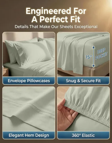 Miniatura 5 de LANE LINEN Sábanas tamaño King – Juego de sábanas de 600 hilos de algodón 100% de fibra larga para cama King, producidas de manera sostenible