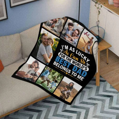 Miniatura 2 de LOSARON Regalos para papá, mantas personalizadas con fotos de The World's Best Dad Belong to Me, 7 fotos, colección de fotos personalizadas