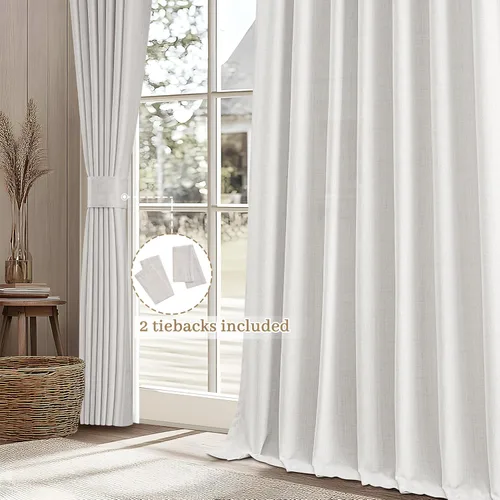Miniatura 5 de Cortinas translúcidas de lino beige blanco de 84 pulgadas de largo, 2 paneles, cortinas modernas con filtrado de luz y privacidad, riel de techo