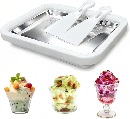 Máquina de helados enrollados con 2 raspadores de acero inoxidable de grado alimenticio para yogur congelado/granizado regalo de cumpleaños, hecho