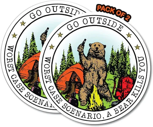 IMPERIAL VIBES Pegatina Go Outside Worst Case Scenario Bear Kills You – Calcomanía de vinilo para automóvil, camión y camioneta – Extraíble para uso