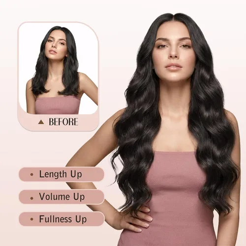 Miniatura 3 de Extensiones de cabello con clip para mujer, negro natural con reflejos marrones, 20 pulgadas, 6 piezas, extensiones de cabello largo, ondulado