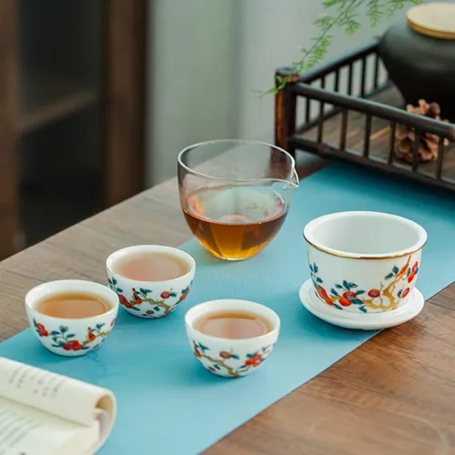 Miniatura 6 de Juego de té de cerámica portátil, juego de tetera de porcelana china de kungfu, tetera todo en uno, colador de té, 3 tazas de té, 1 bolsa de Naranja